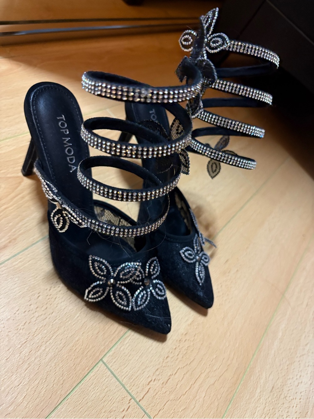 Top Moda Black Embellished Strappy Heels